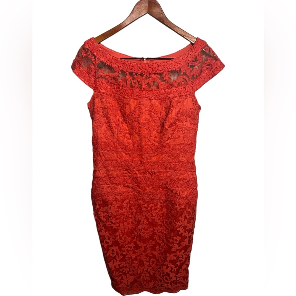 Tadashi Shoji Vibrant Orange Lace Midi Dress 8
